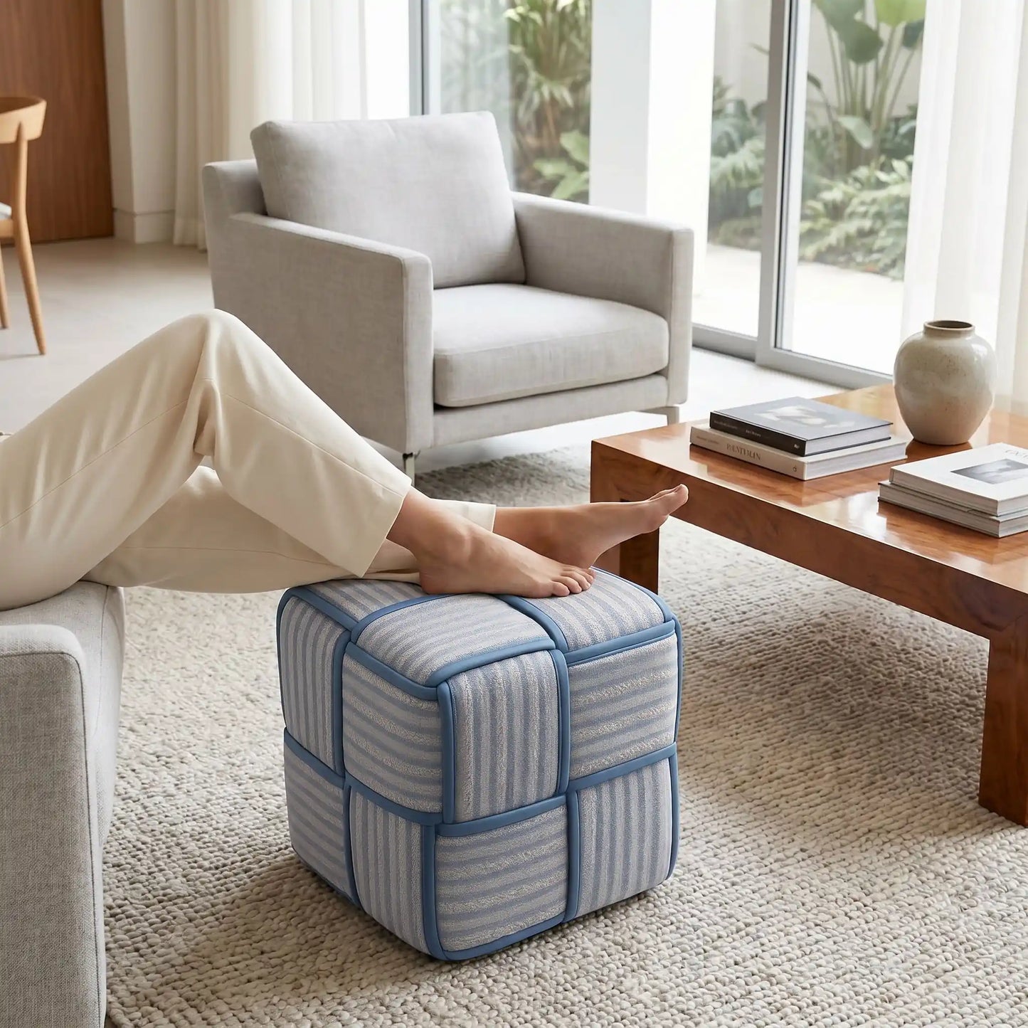 Pouf tabouret tissé repose-pieds | Artisanal