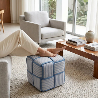 Pouf tabouret tissé repose-pieds | Artisanal
