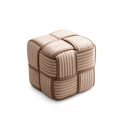 Pouf tabouret tisse repose pieds jaune creme