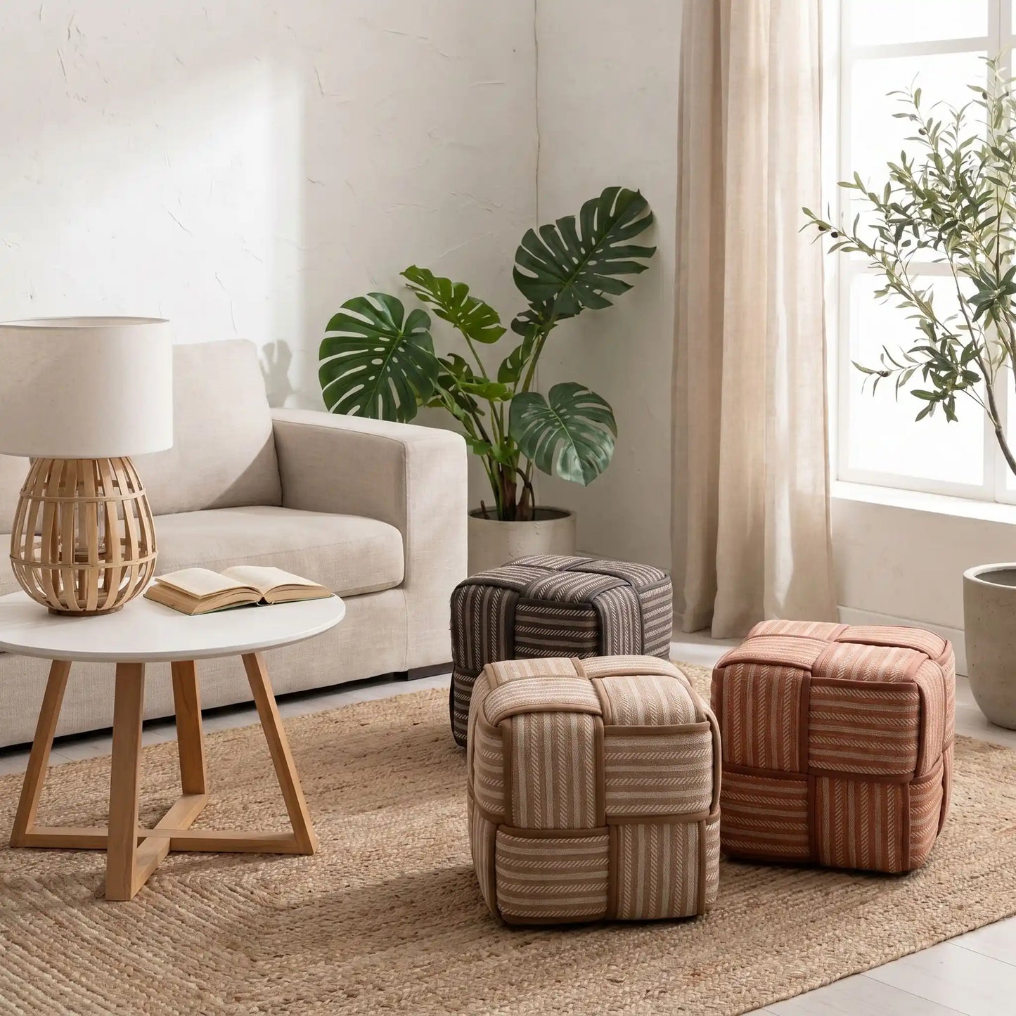 Pouf tabouret tissé repose-pieds | Artisanal