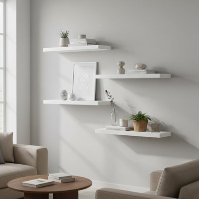 Etagere bois blanc mur