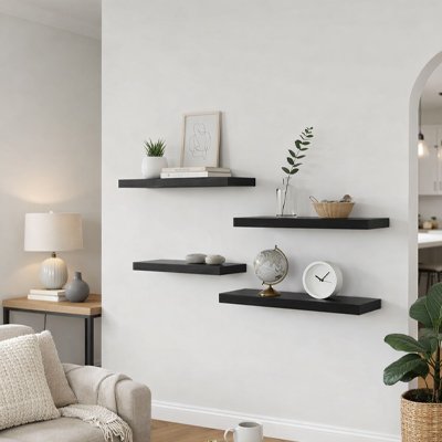 Etagere bois noir mur