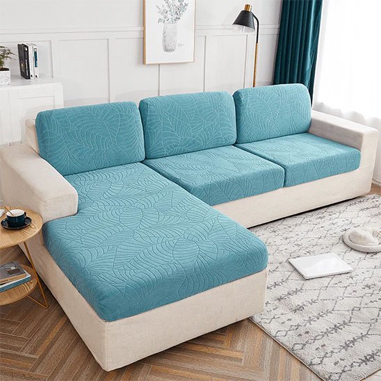 Housse canapé d'angle face turquoise
