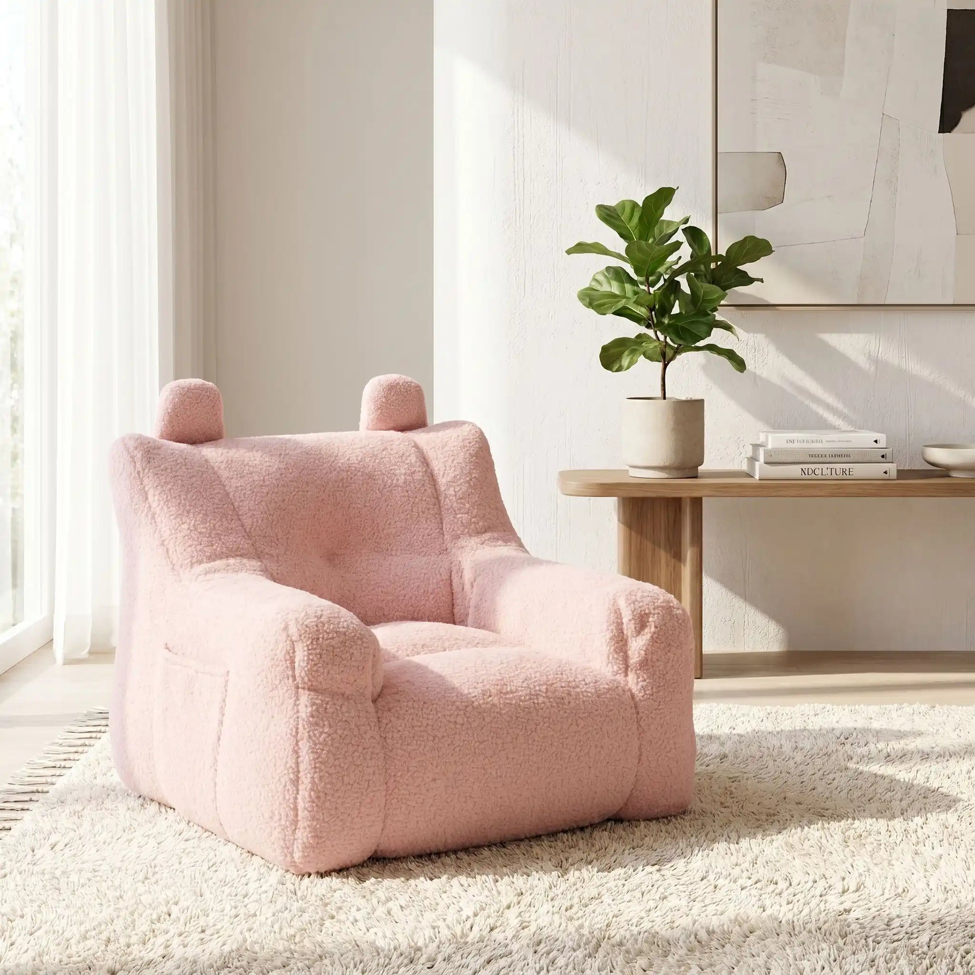 pouf enfant rose en laine agneau