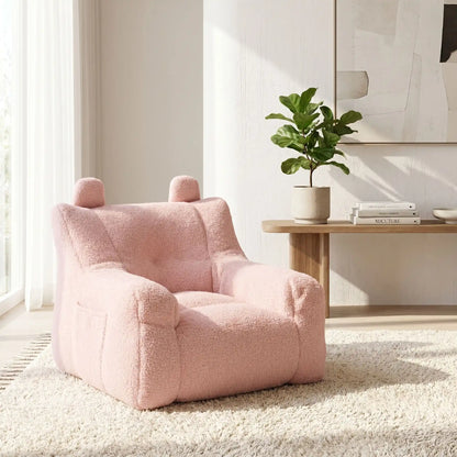 pouf enfant rose en laine agneau