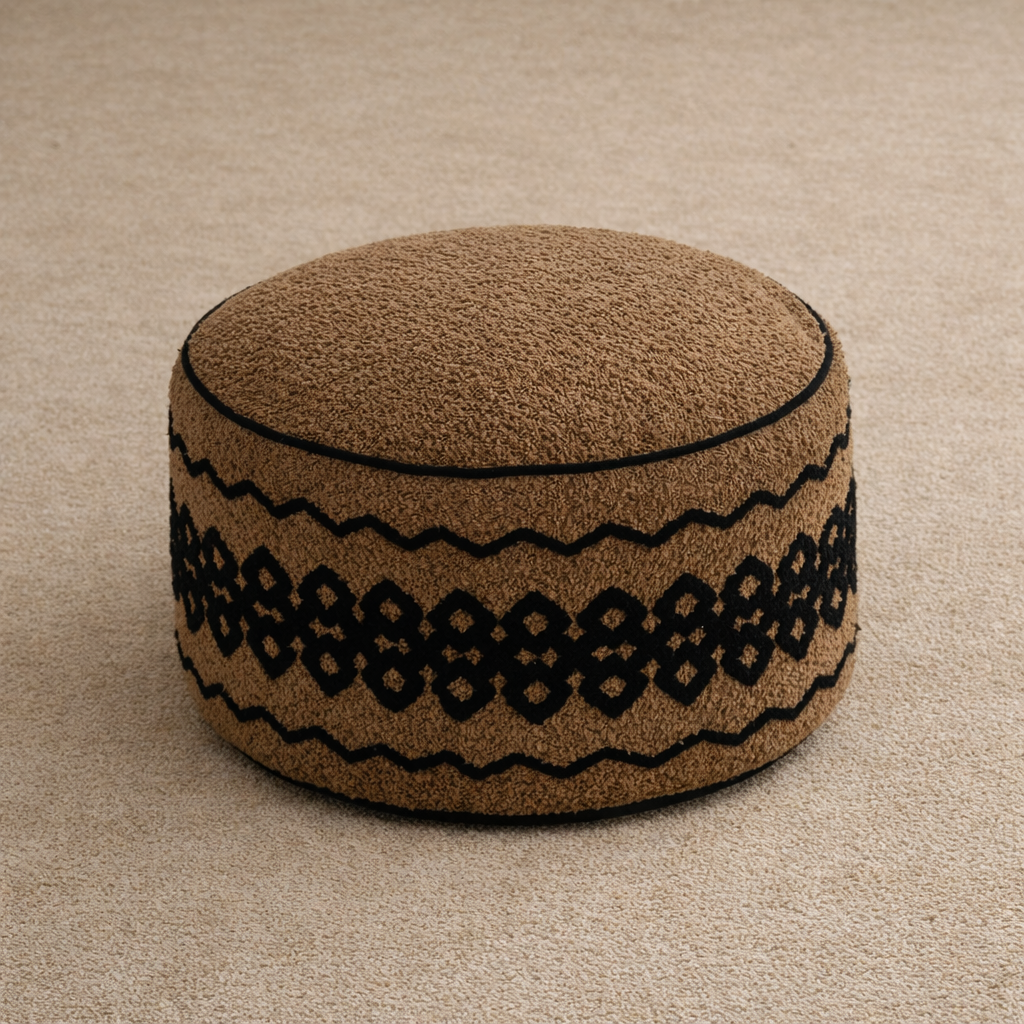 pouf tabouret rond brun naturel