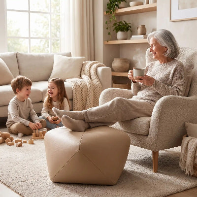 tabouret pouf élégant empilable cuire beige mamie enfants