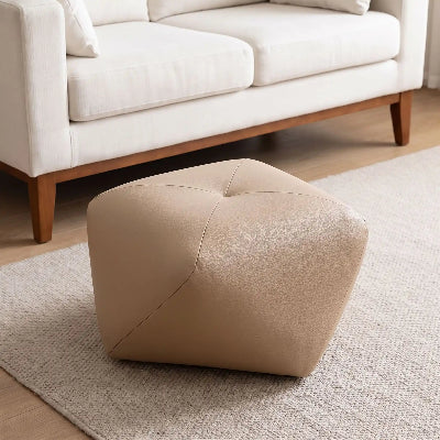 tabouret pouf élégant empilable cuire beige