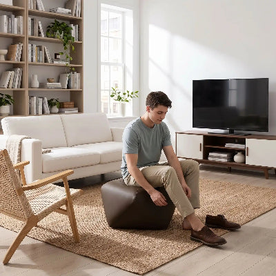 tabouret pouf élégant empilable cuire brun garcon souliers