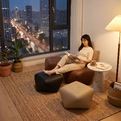 tabouret pouf élégant empilable cuire femme livre soir